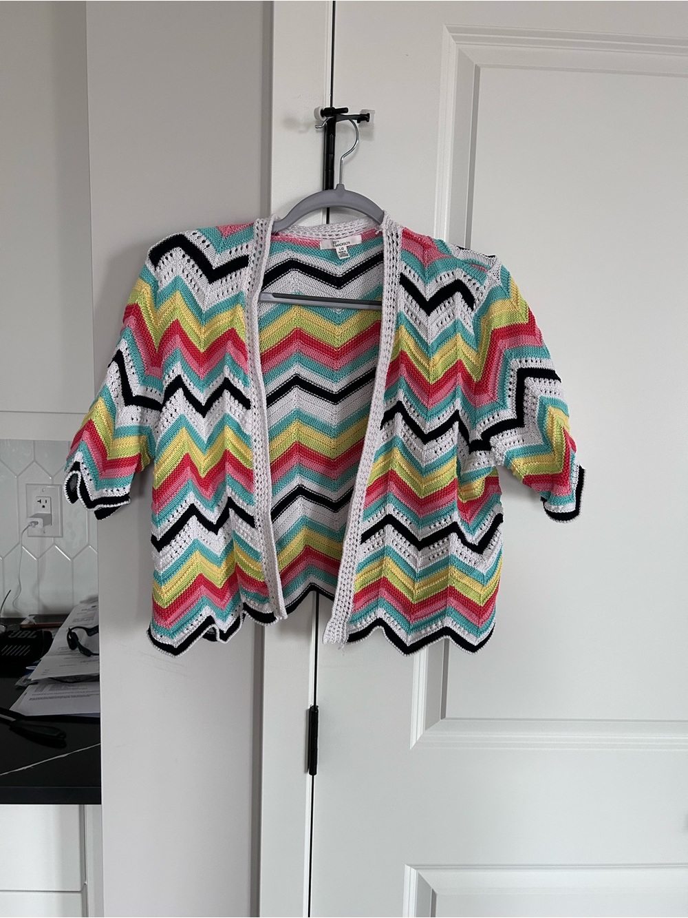 89th + Madison Chevron Knit Shrug Multi Color Cardigan Open Front Top Light